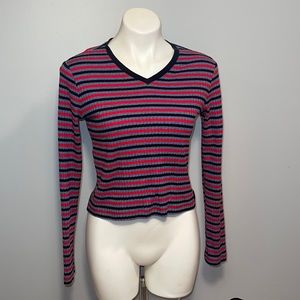 Calvin Klein ladies striped ribbed long sleeve shirt: size medium.